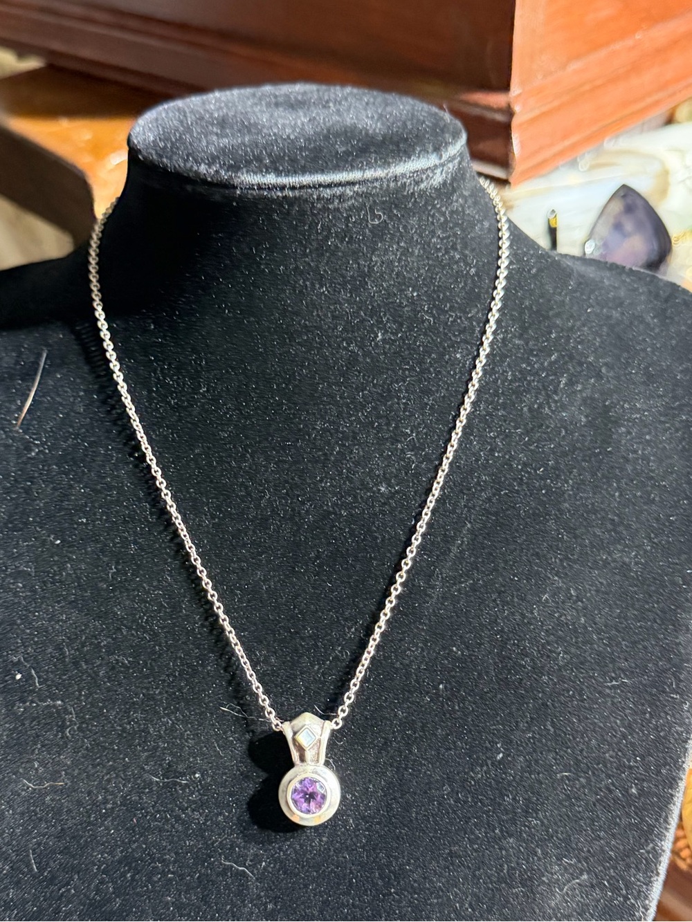 Vintage Boma 925 Sterling Silver Purple Stone Pendant Necklace